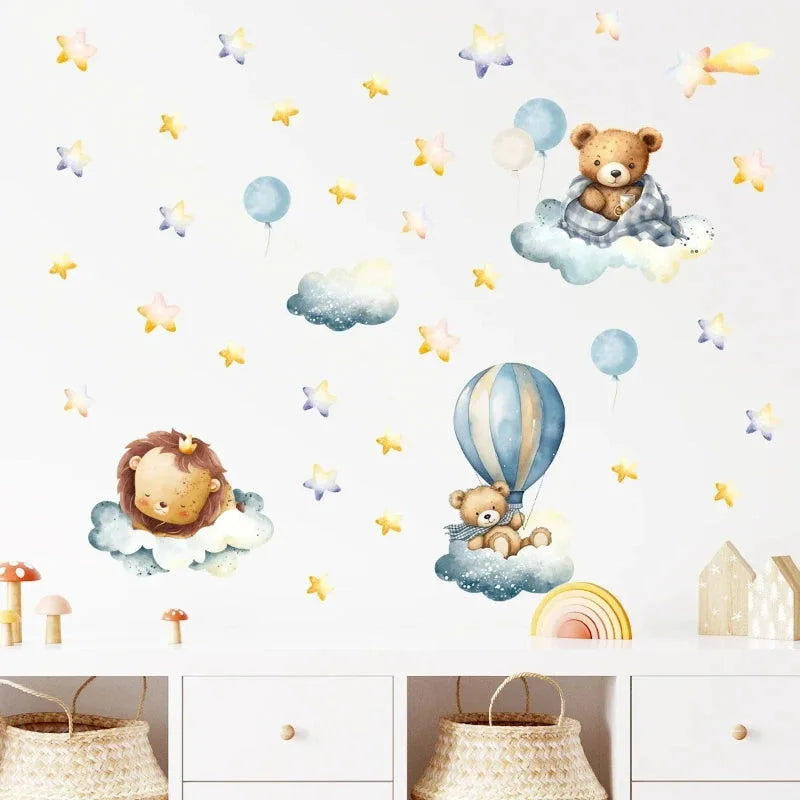 Adesivos de Parede Animais Urso e Leão com Estrelas Lenogue