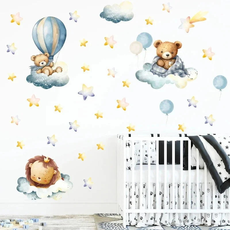 Adesivos de Parede Animais Urso e Leão com Estrelas Lenogue