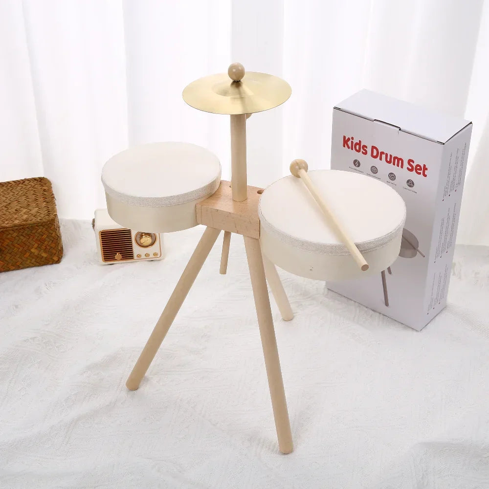Bateria Infantil de Madeira Educativa Percussão Lenogue Bege e Branco