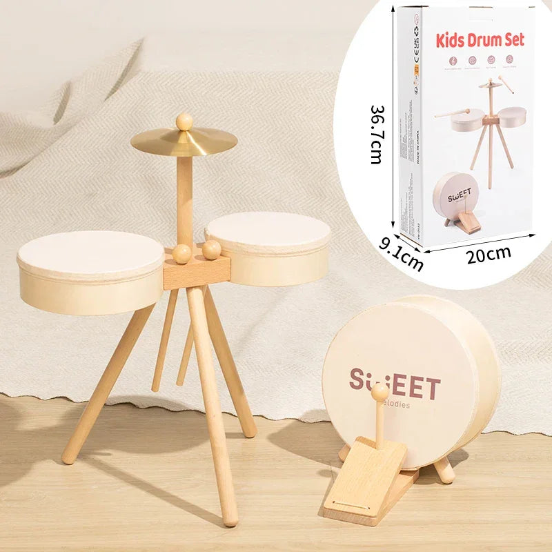 Bateria Infantil de Madeira Educativa Percussão Lenogue Bege e Branco