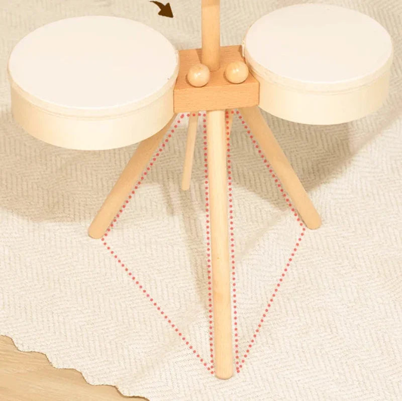 Bateria Infantil de Madeira Educativa Percussão Lenogue Bege e Branco