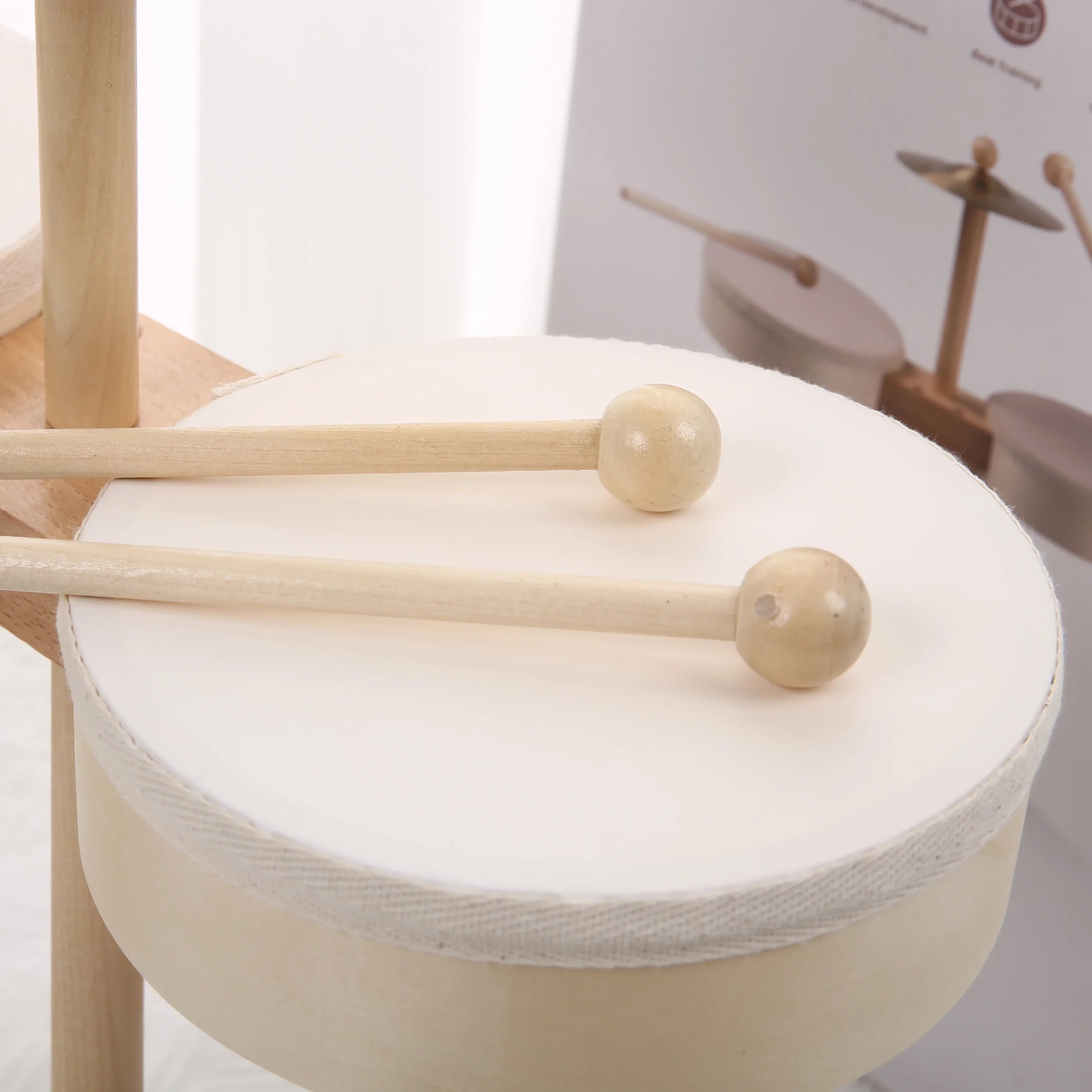 Bateria Infantil de Madeira Educativa Percussão Lenogue Bege e Branco