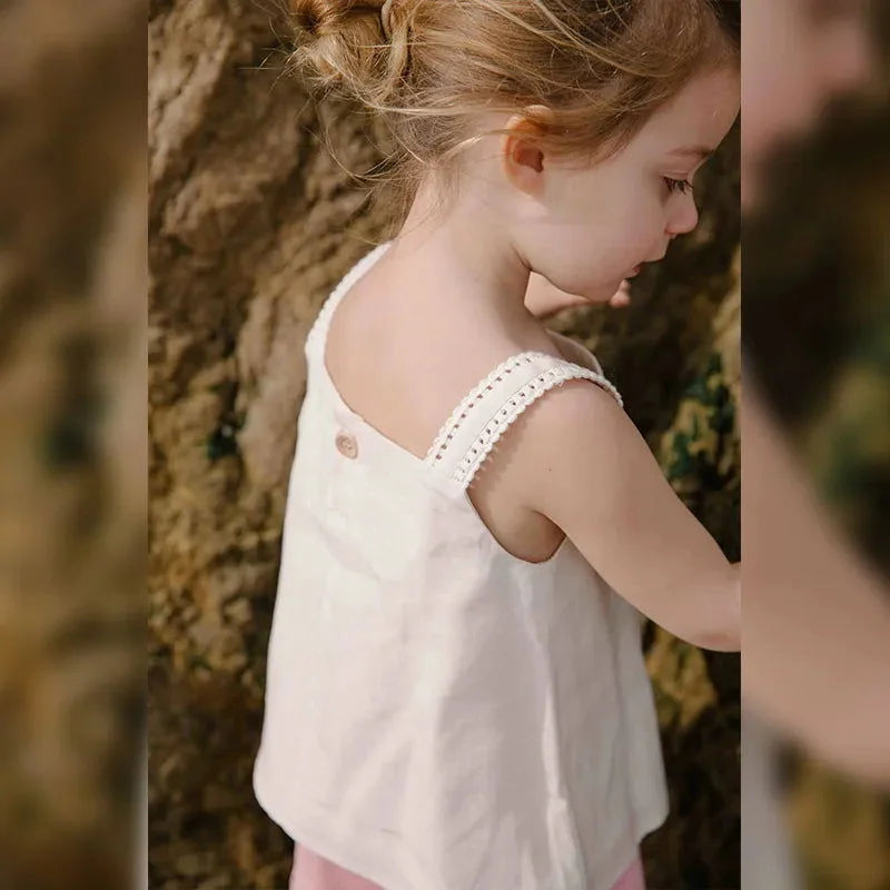 Blusa Infantil Cropped Algodão e Linho Branca Lenogue