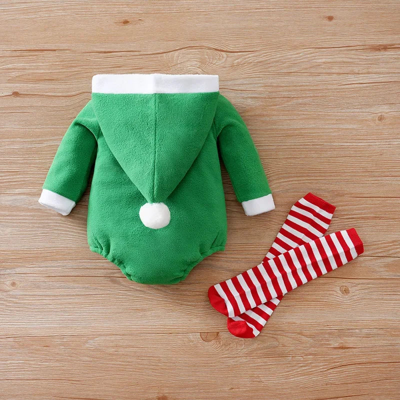 Body Infantil de Poliéster Manga Longa Modelo Duende Verde Lenogue