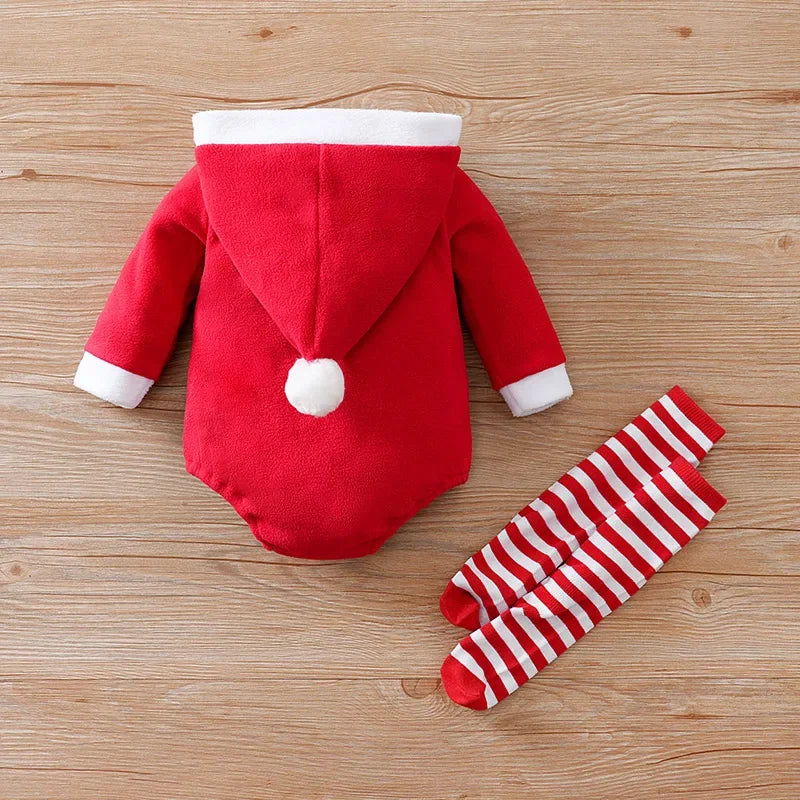 Body Infantil de Poliéster Manga Longa Papai Noel com Meias Lenogue