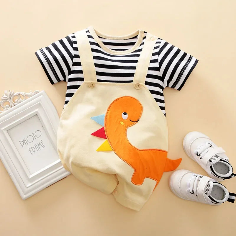 Body Infantil Manga Curta Dinossauro 3d com Alças Lenogue Laranja / 0-3 Meses