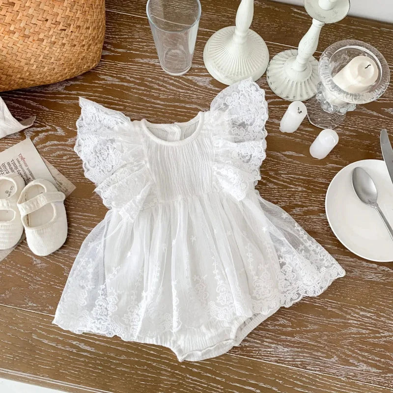 Body Infantil Renda Madeleine Branco Lenogue / 0-6 Meses