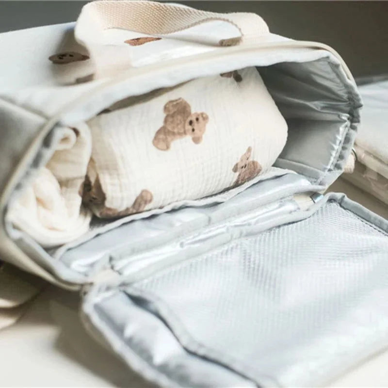 Bolsa Infantil Fraldas Térmica Bordado Urso Lenogue Branco