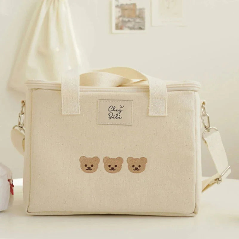 Bolsa Infantil Fraldas Térmica Bordado Urso Lenogue Branco