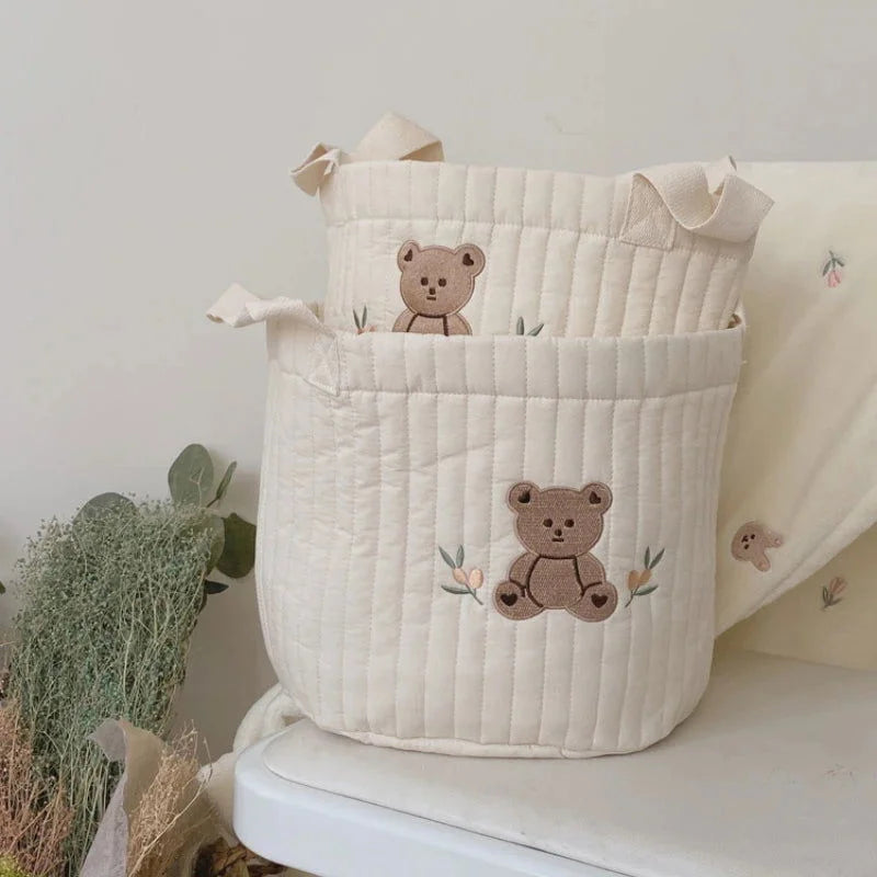 Bolsa Infantil para Fraldas Bordado Urso Bege Lenogue