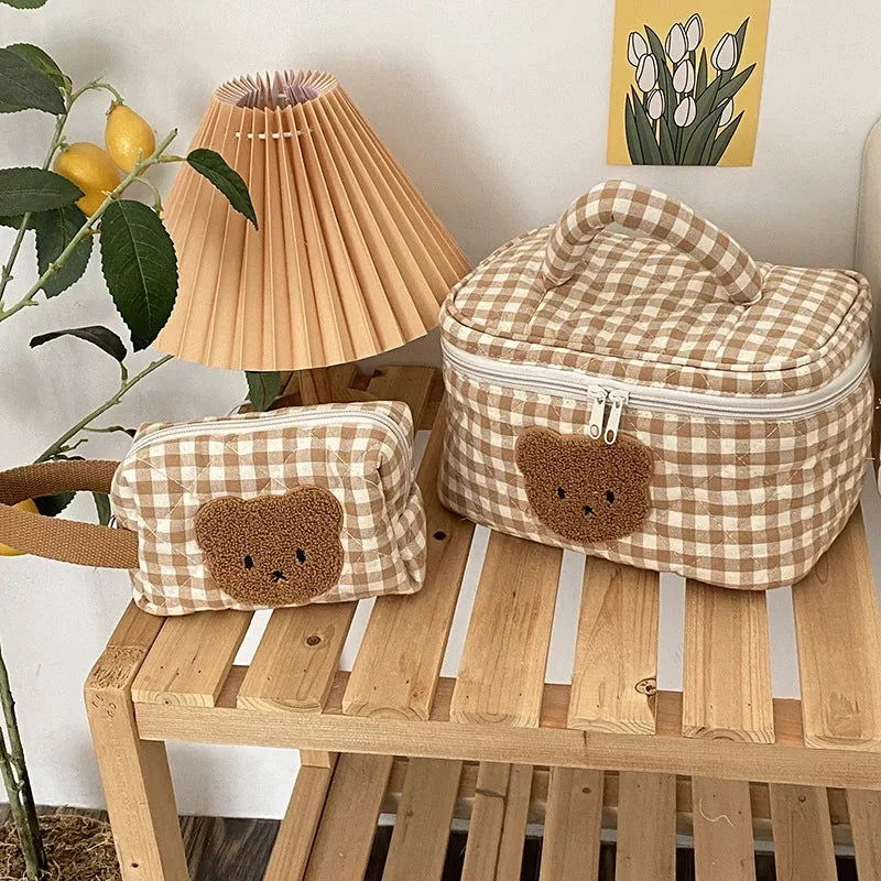 Bolsa Infantil para Fraldas Bordado Urso Bege Lenogue
