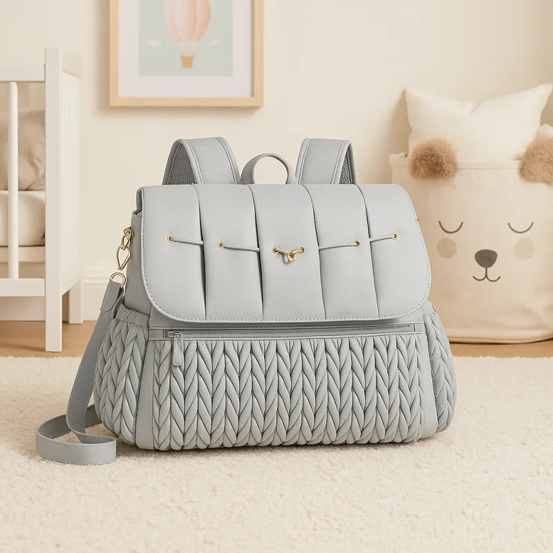 Bolsa Maternidade Infantil Matelassê Bordada Impermeável Lenogue Cinza