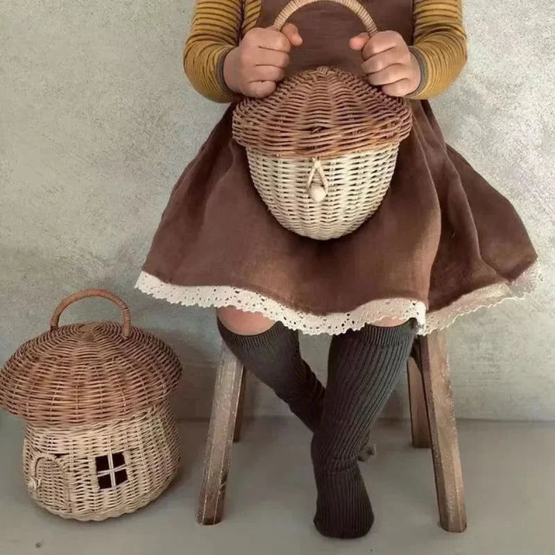 Bolsinha Infantil Vime Cogumelo Bege Lenogue