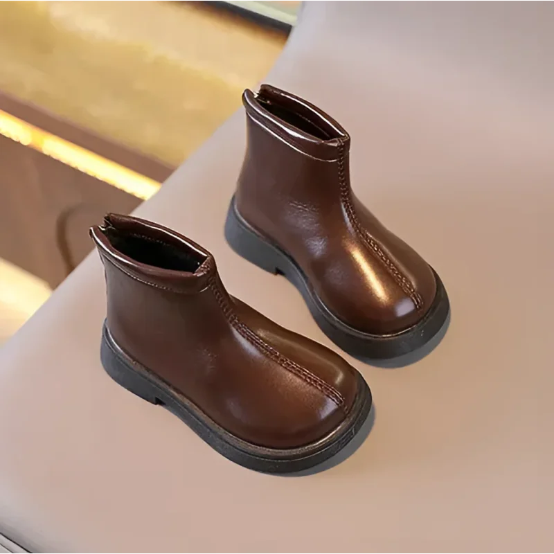 Bota Infantil de Couro Cano Curto Forrada Inverno Lenogue