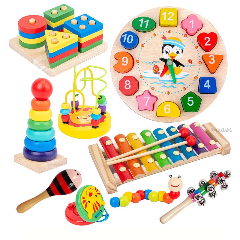 Brinquedo Infantil de Madeira Educativo Montessori Lenogue Conjunto com 9 Peças