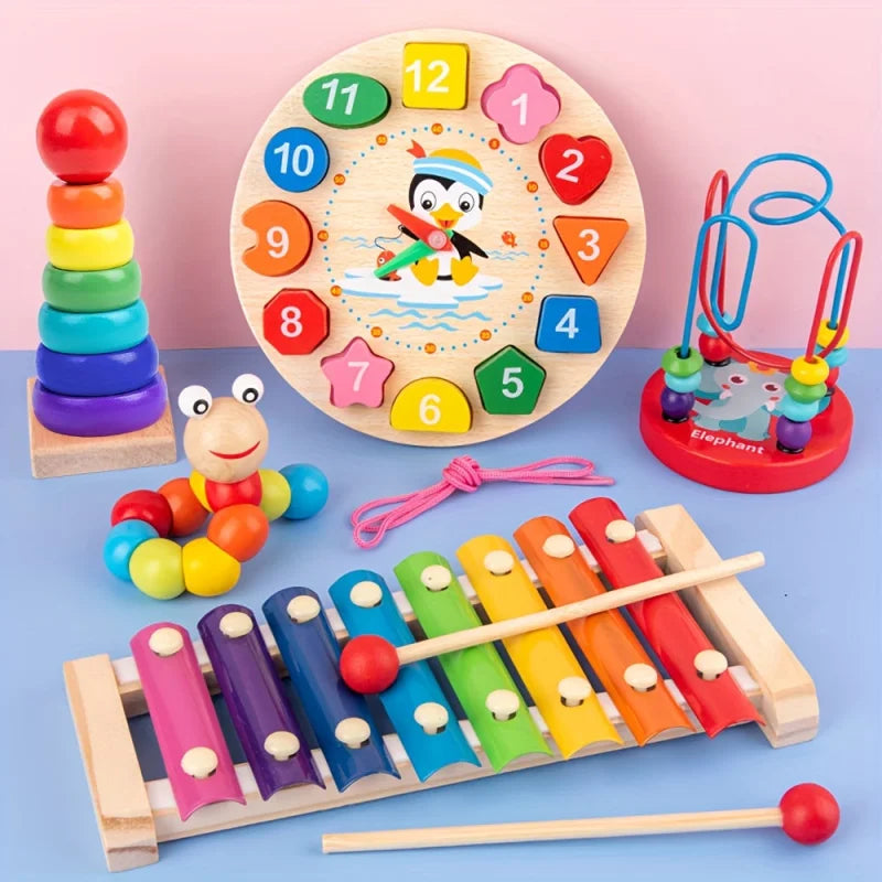 Brinquedo Infantil de Madeira Educativo Montessori Lenogue Conjunto com 9 Peças