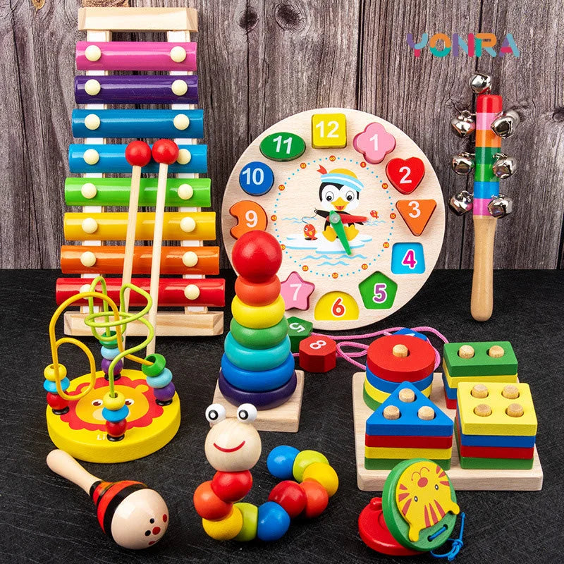 Brinquedo Infantil de Madeira Educativo Montessori Lenogue Conjunto com 9 Peças