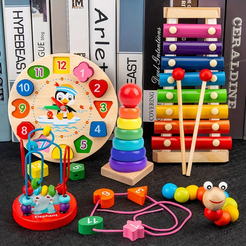 Brinquedo Infantil de Madeira Educativo Montessori Lenogue Conjunto com 9 Peças
