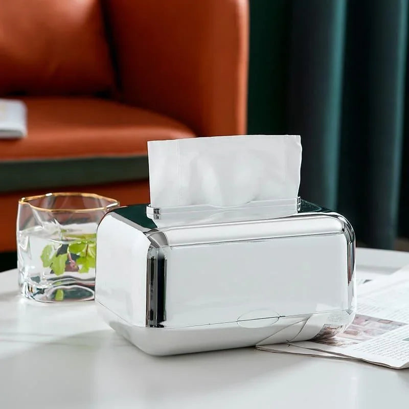 Caixa Porta Lenço e Papel Cromada Lenogue Prateado