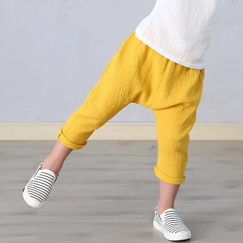 Calça Infantil de Linho Hamdan Lenogue Amarelo / 6-12 Meses