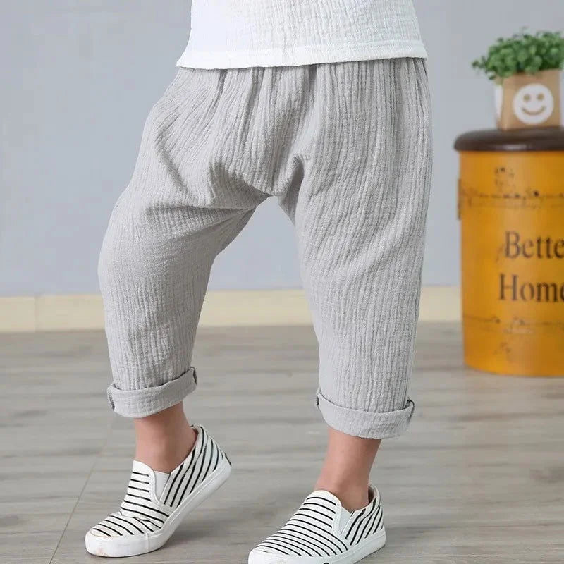 Calça Infantil de Linho Hamdan Lenogue Cinza / 6-12 Meses