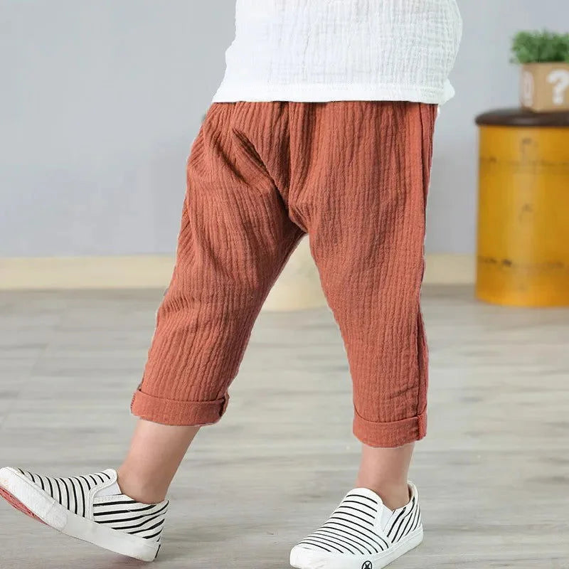 Calça Infantil de Linho Hamdan Lenogue Marrom / 6-12 Meses