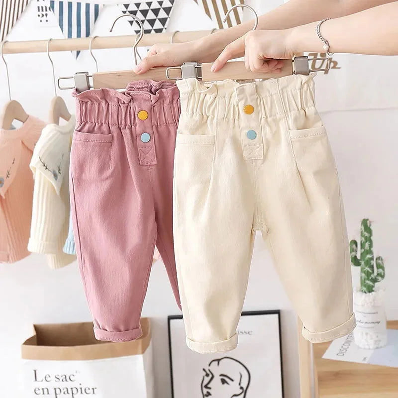 Calça Infantil Jeans Cecília Rosa e Bege Lenogue