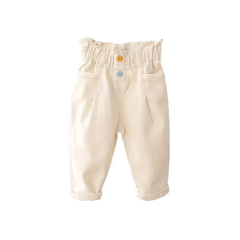 Calça Infantil Jeans Cecília Rosa e Bege Lenogue