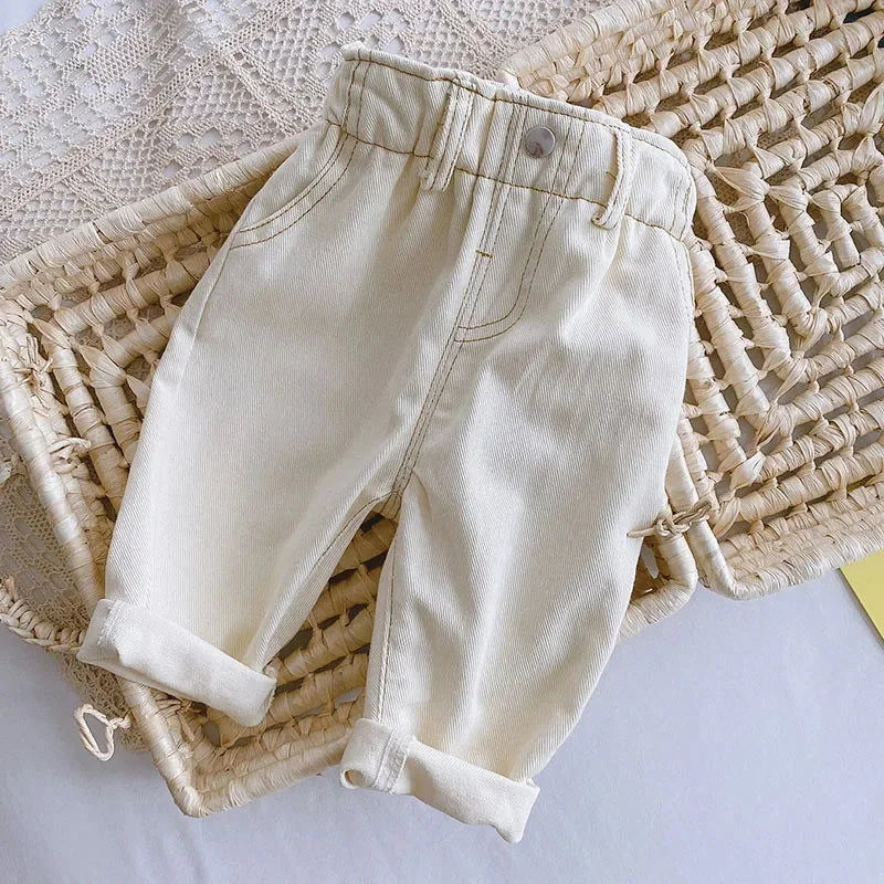 Calça Infantil Jeans Little Adventure Lenogue Bege / 6-12 Meses