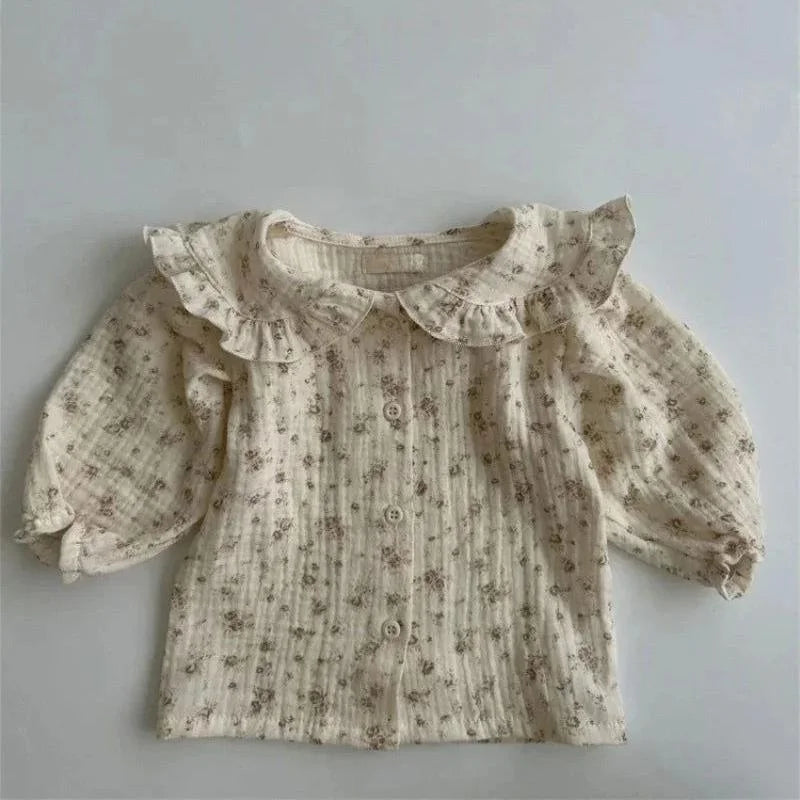 Camisa Infantil Feminina Diana Branca Lenogue Floral / 6-12 Meses