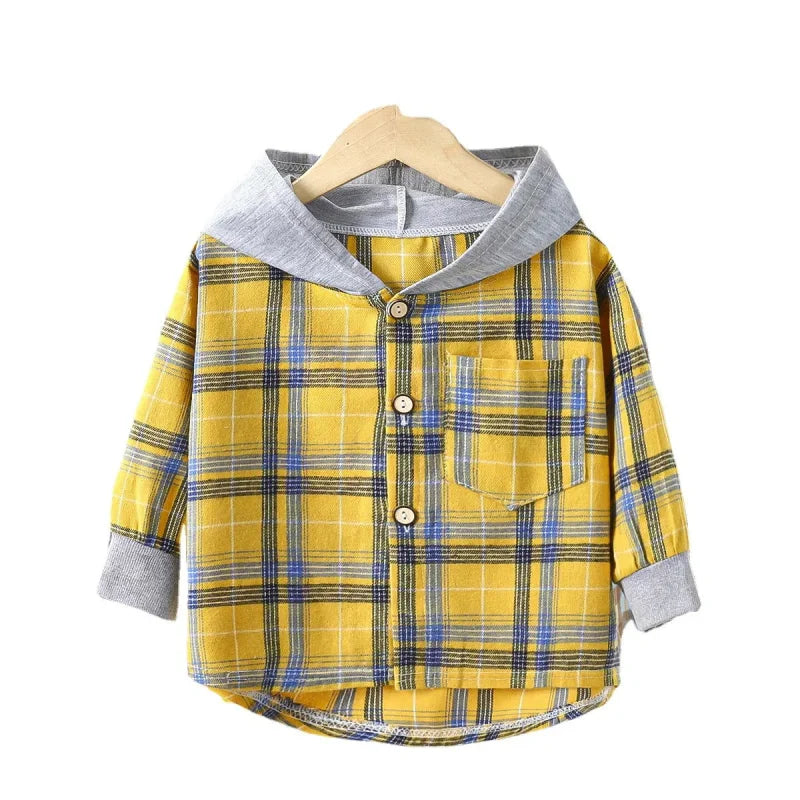 Camisa Infantil Masculina com Capuz Xadrez Lenogue Amarelo / 18-24 Meses