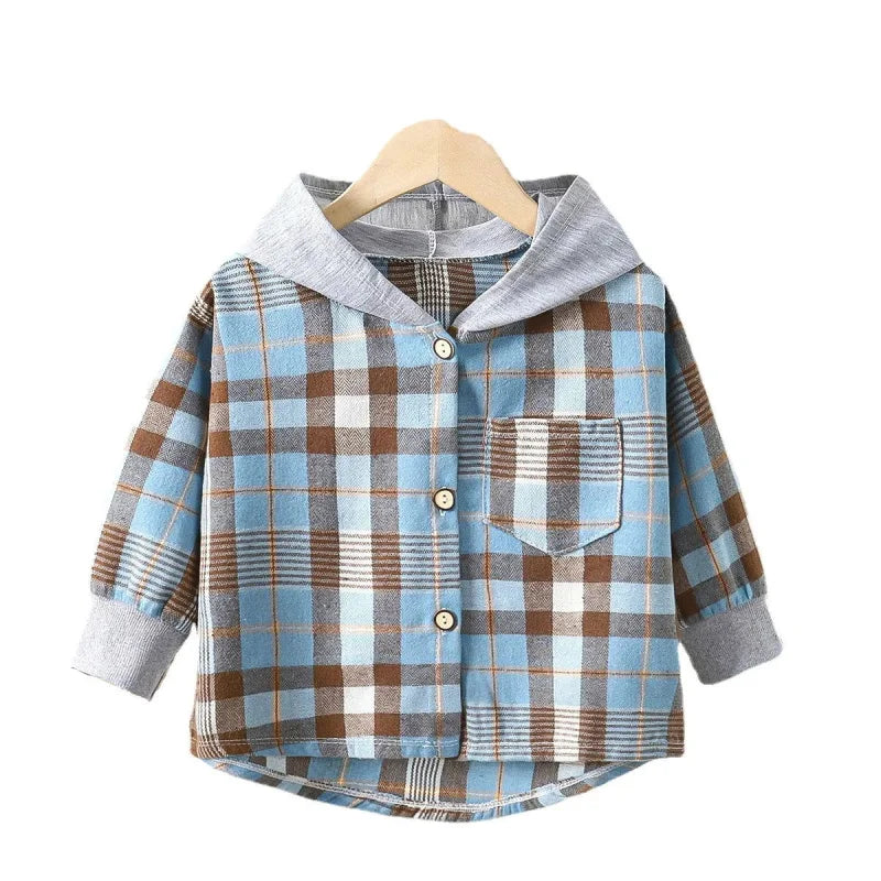 Camisa Infantil Masculina com Capuz Xadrez Lenogue Azul / 18-24 Meses