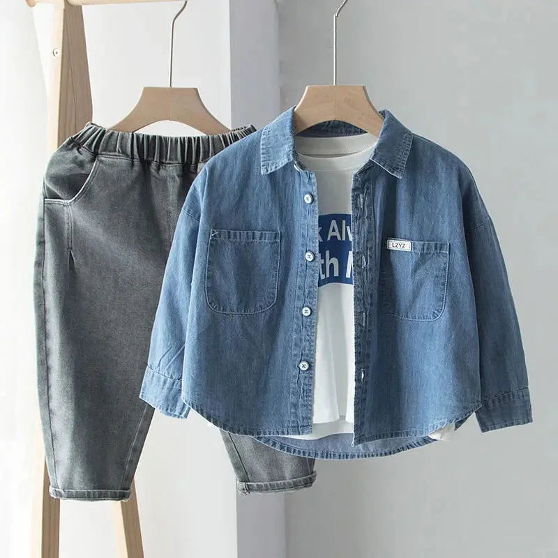 Camisa Infantil Masculina Jeans Denim Azul Lenogue