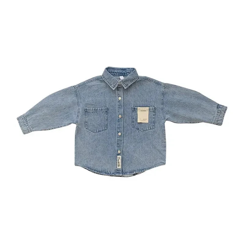 Camisa Infantil Masculina Jeans Denim Azul Lenogue