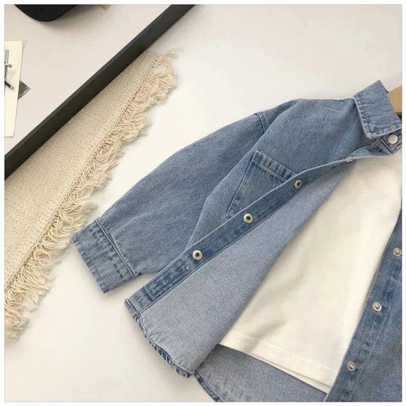Camisa Infantil Masculina Jeans Denim Azul Lenogue