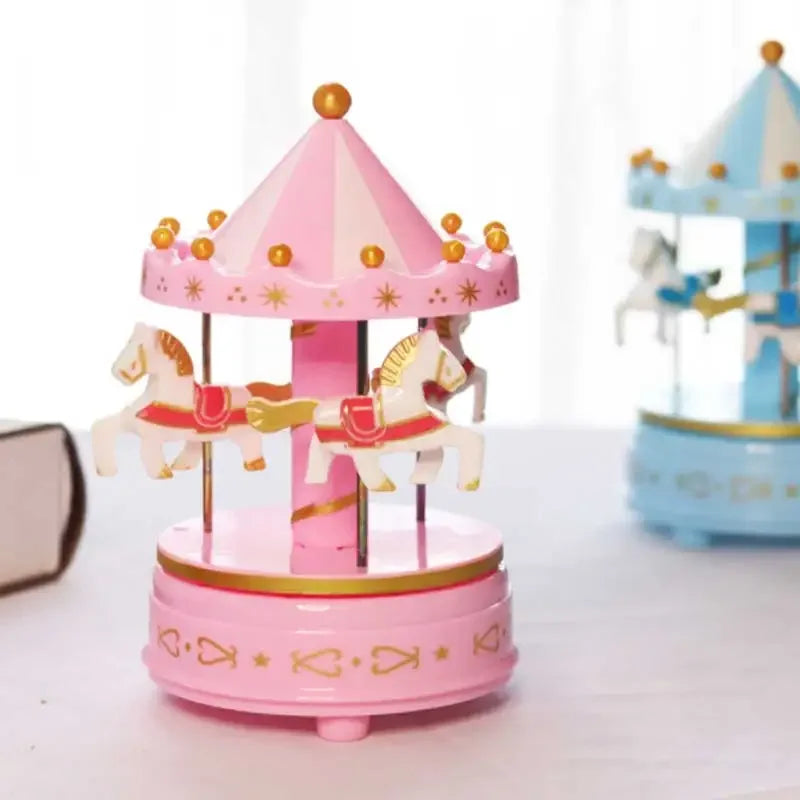 Carrossel Musical Infantil 4 Cavalos Resina Premium Lenogue Rosa