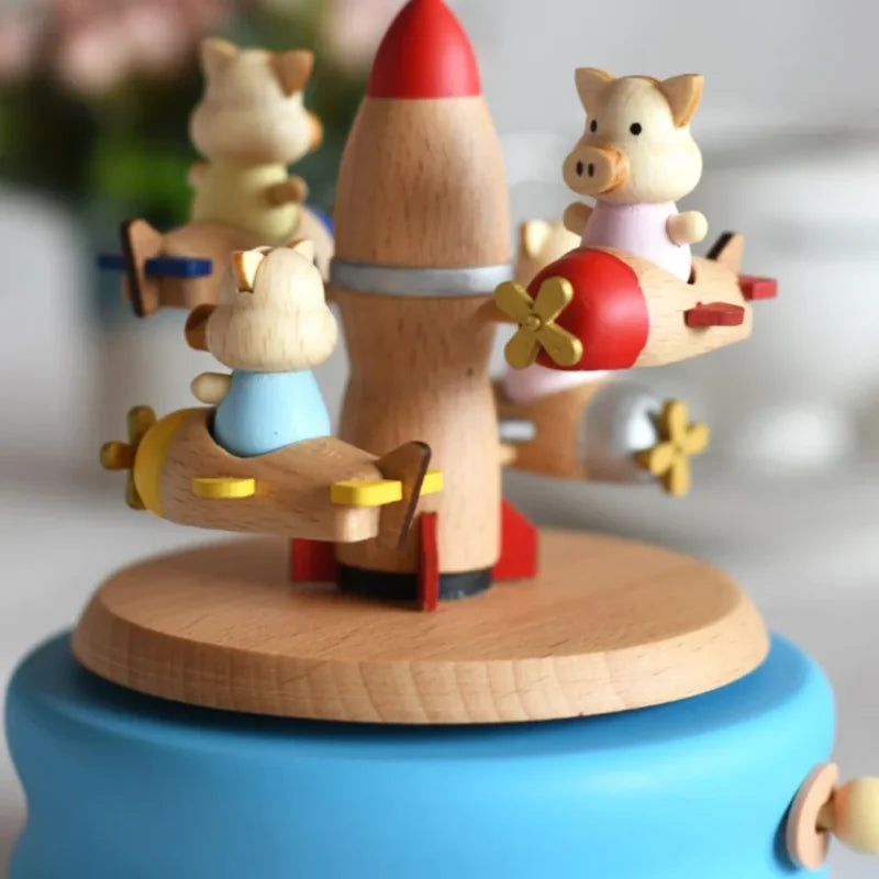 Carrossel Musical Infantil Avião Rotativo Azul Lenogue