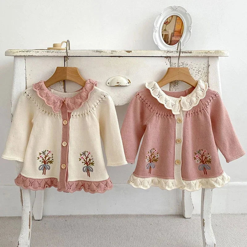 Casaco Infantil Cardigan Tricot Bouquet Floral Lenogue