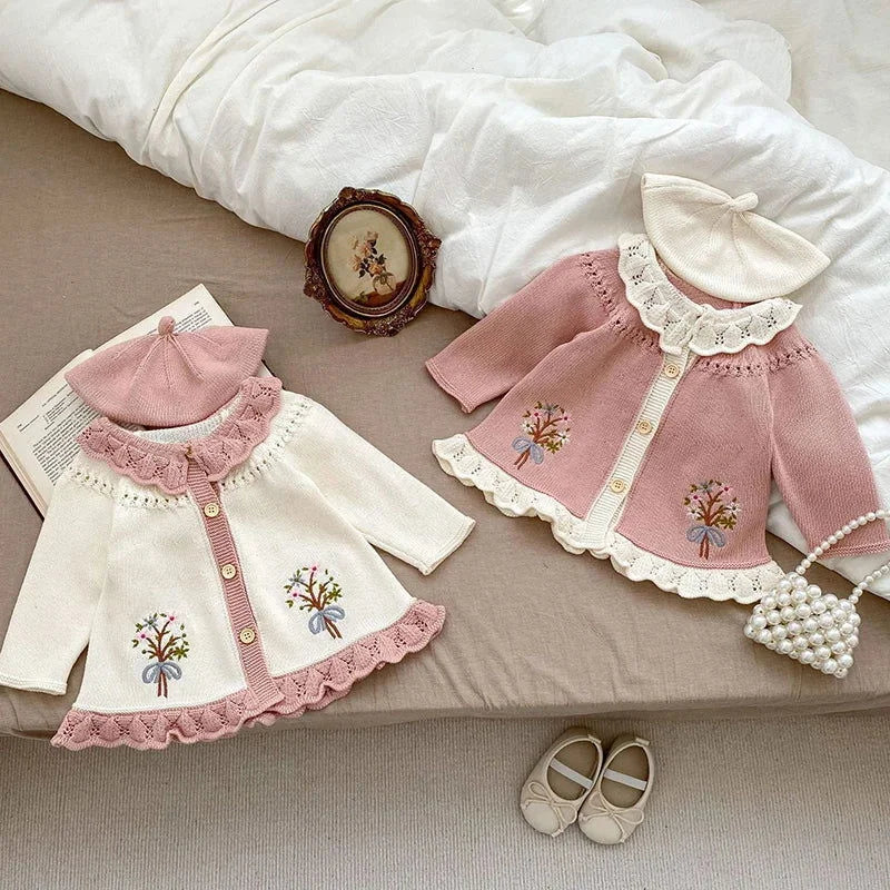 Casaco Infantil Cardigan Tricot Bouquet Floral Lenogue