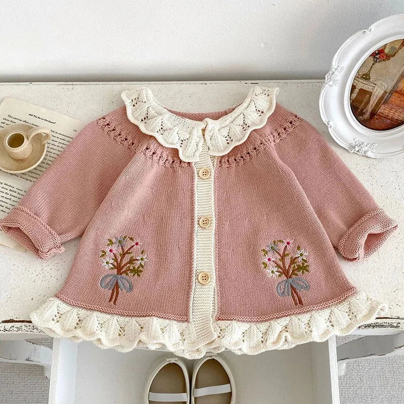 Casaco Infantil Cardigan Tricot Bouquet Floral Lenogue