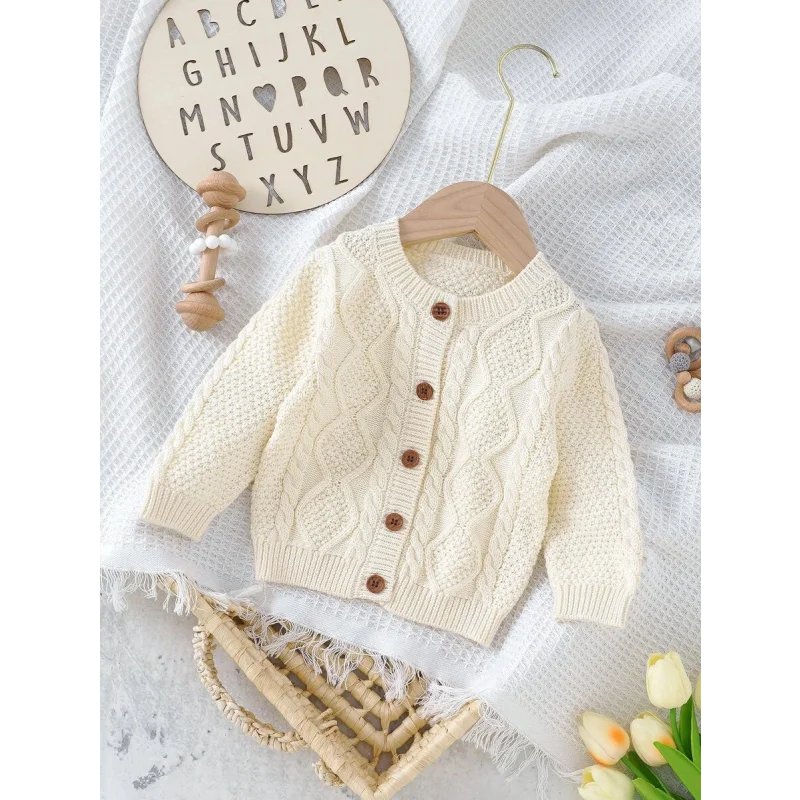 Casaco Infantil Cardigan Tricot éclair Bege Lenogue / 6-12 Meses