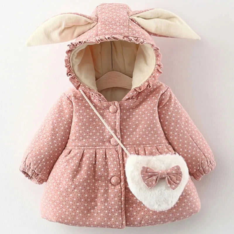 Casaco Infantil com Capuz Orelhas Coelhinho Lenogue Rosa / 3-6 Meses