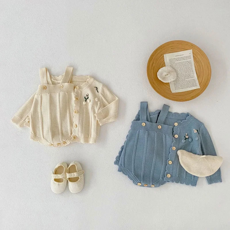 Casaco Infantil de Tricot Bege e Azul Lenogue