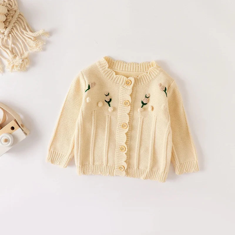 Casaco Infantil de Tricot Bege e Azul Lenogue / 3-6 Meses