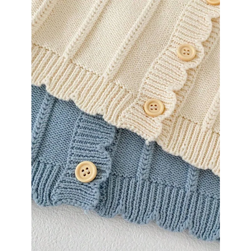 Casaco Infantil de Tricot Bege e Azul Lenogue