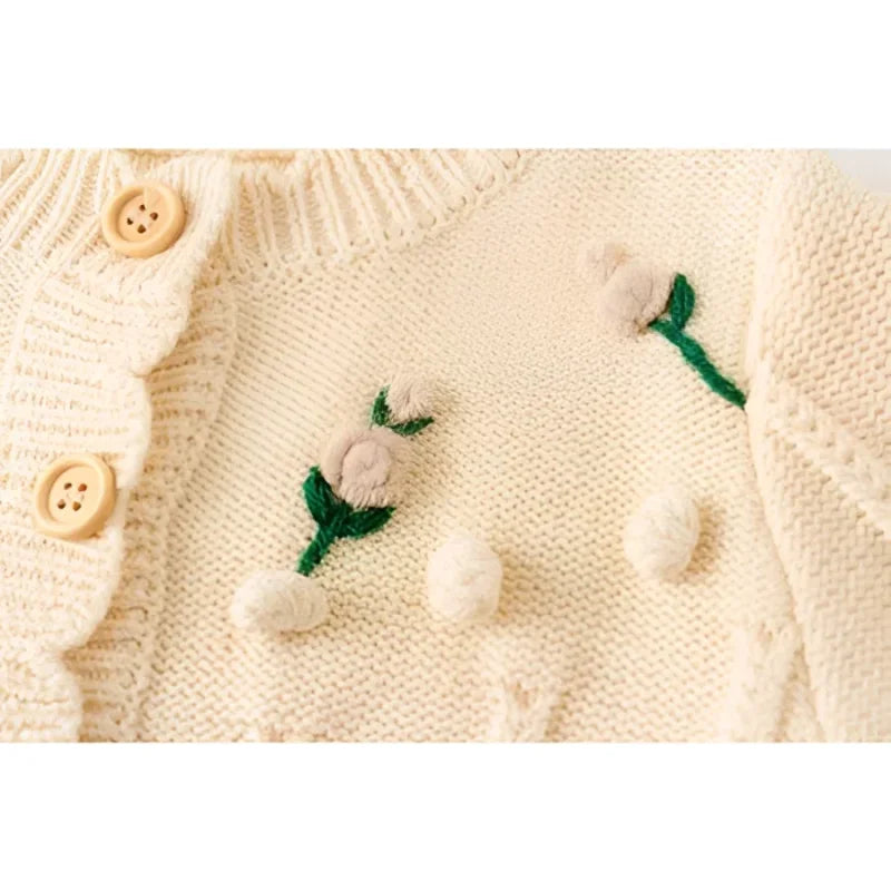 Casaco Infantil de Tricot Bege e Azul Lenogue