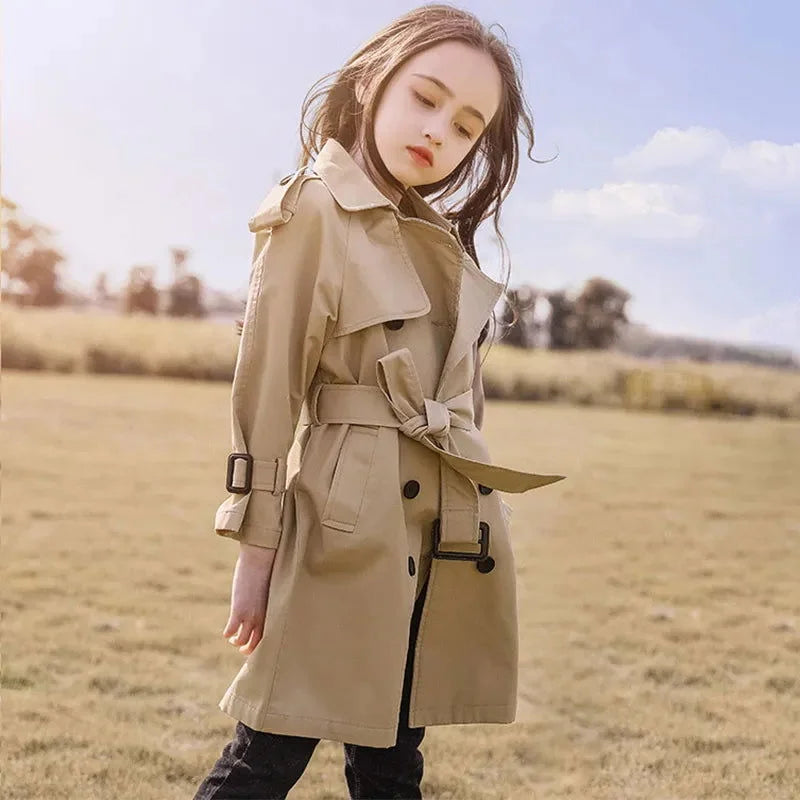 Casaco Infantil Longo Trench Coat Amélia Bege Lenogue