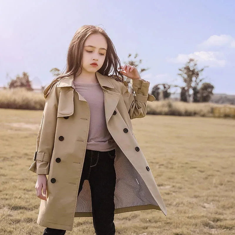 Casaco Infantil Longo Trench Coat Amélia Bege Lenogue