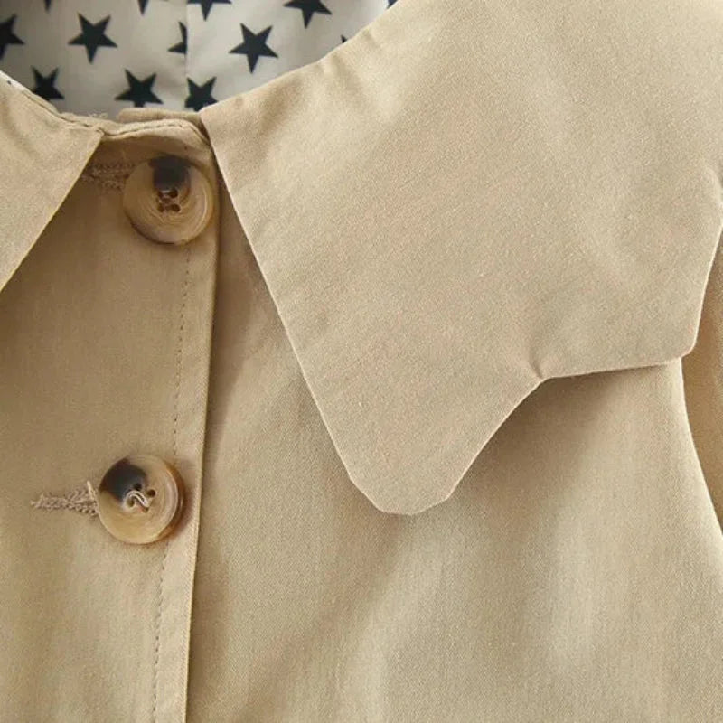 Casaco Infantil Longo Trench Coat Star Bege Lenogue