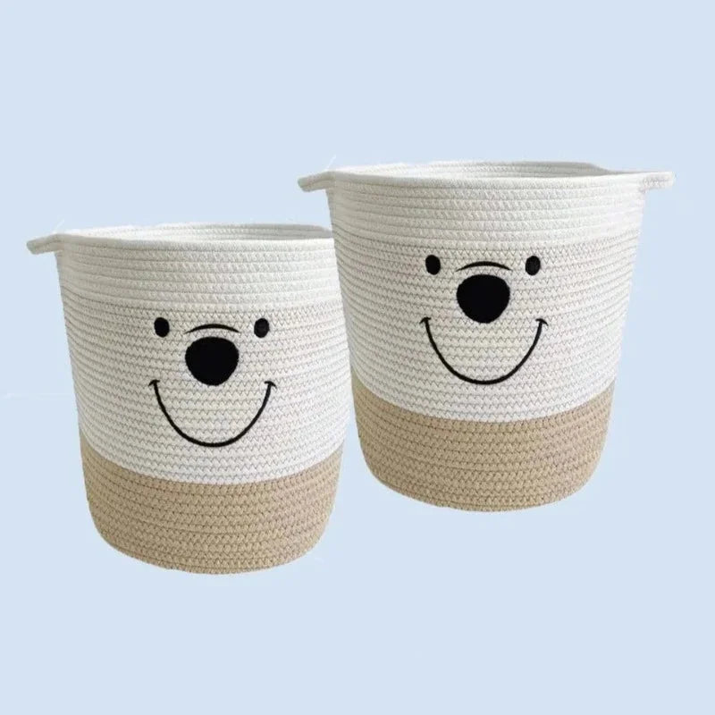 Cesta Infantil Algodão Grande com Alças Bege Lenogue Urso - 2 Peças